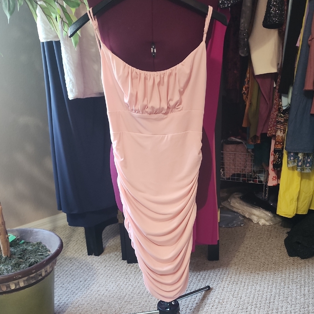 Pink Ruched Spaghetti Strap Mini Dress
